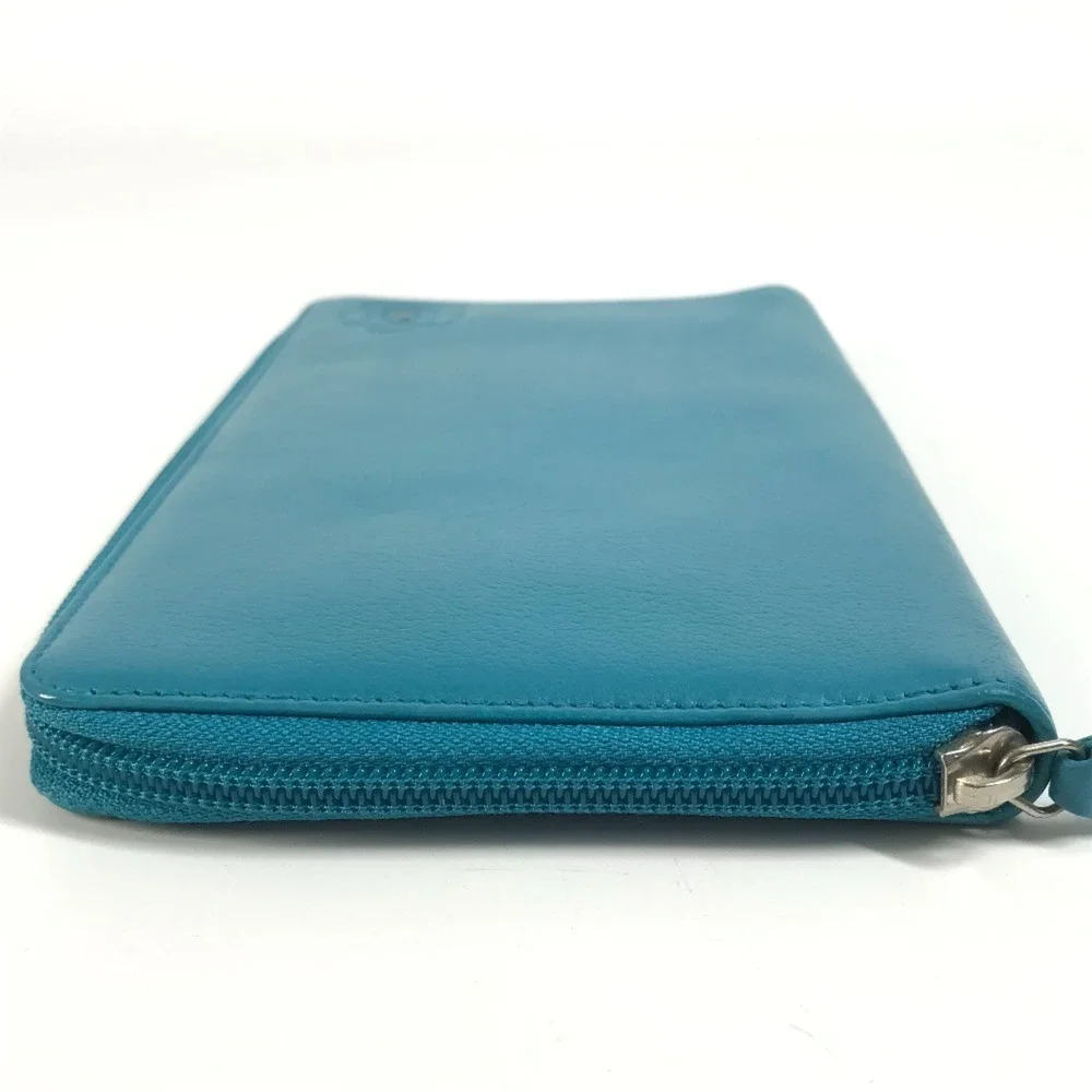 CHANEL Authentic Blue Leather Logo Wallet